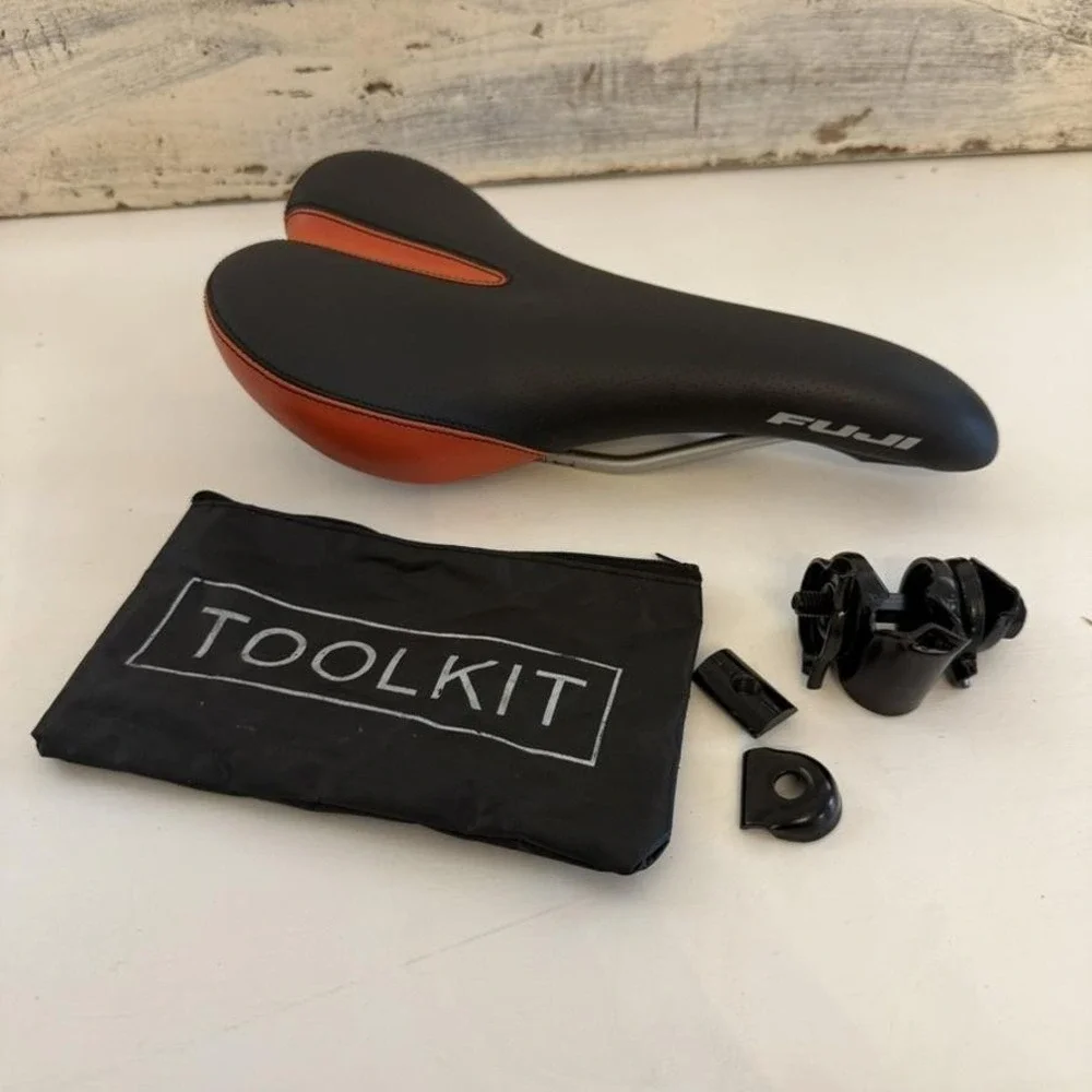 Fuji Bicycle Saddle Seat Black Orange W Clamp Mount Hardware‎ Toolkit Bag